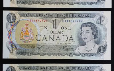 Canada #BC46aA 3 consecutive Gem Unc 1973 Prefix *AA $1 Bills