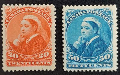 Canada #46-7 Fresh & Fine Unu 20c, Mint 50c Widow Weed duo