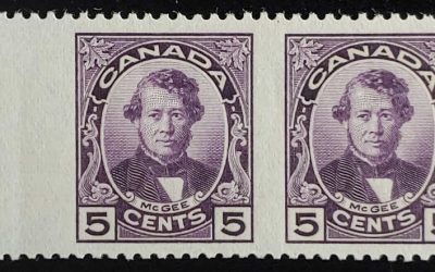 Canada #146b VF 1 NH 1927 5c Perf by Imperf Pair, 250 made