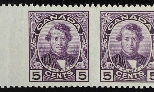 Canada #146b VF 1 NH 1927 5c Perf by Imperf Pair, 250 made