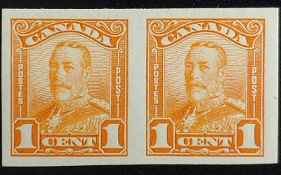 Canada #149b VF 1 NH 1928 1c George V Imperforate Pair