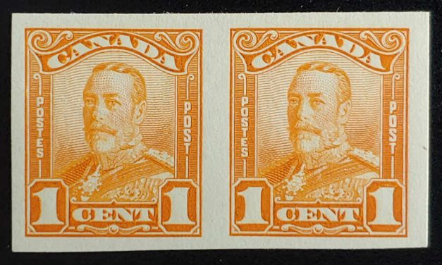 Canada #149b VF 1 NH 1928 1c George V Imperforate Pair