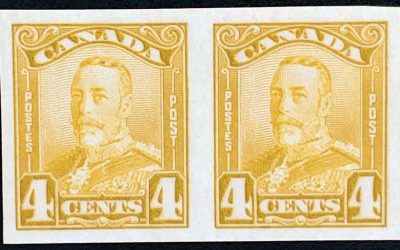Canada #152b VFNH 1929 4c George V Imperf Pair, 250 made