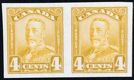 Canada #152b VFNH 1929 4c George V Imperf Pair, 250 made