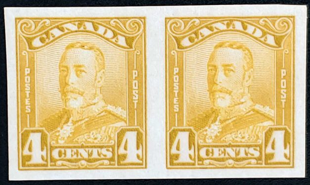 Canada #152b VFNH 1929 4c George V Imperf Pair, 250 made