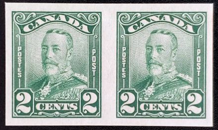 Canada #150a VFNH 1928 2c George V Imperf Pair, 250 made