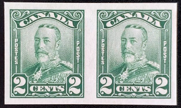 Canada #150a VFNH 1928 2c George V Imperf Pair, 250 made