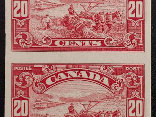 Canada #157a VFNH 1929 20c Imperforate Pair, 250 made
