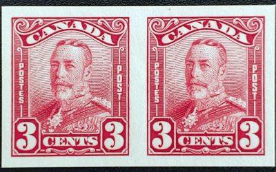Canada #151a VFNH 1928 3c George V Imperf Pair, 250 made