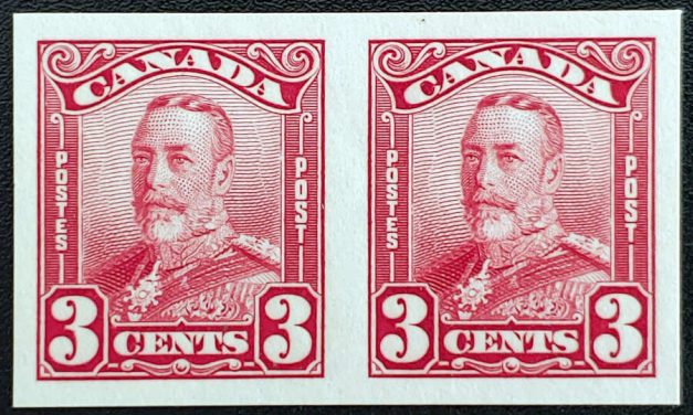 Canada #151a VFNH 1928 3c George V Imperf Pair, 250 made