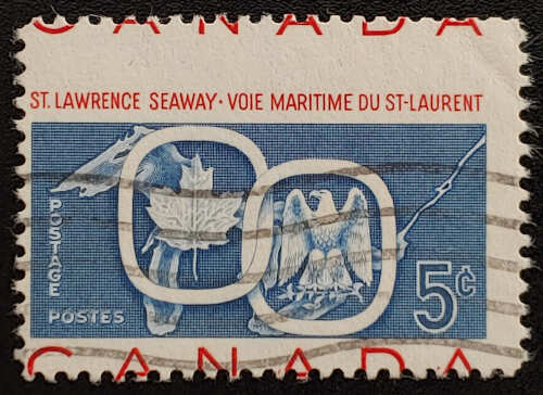 Canada #387 Used 1959 5c Seaway Dramatic Misperf