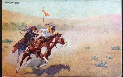 Cowboy Race Unu Macfarlane colour Art Postcard