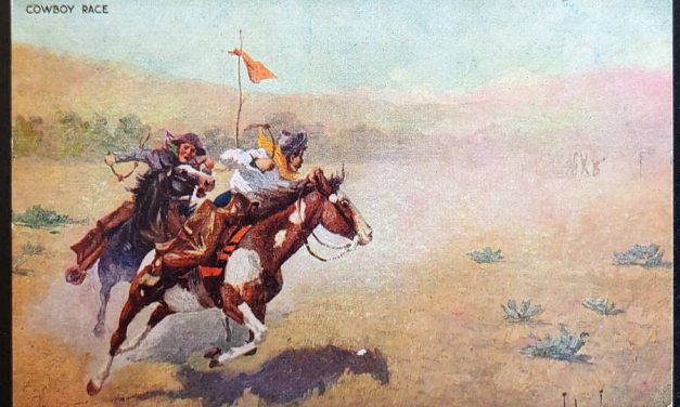 Cowboy Race Unu Macfarlane colour Art Postcard