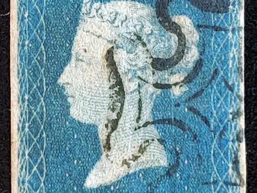 G.B. #2 Fine Black M/C Used 1840 2d Blue