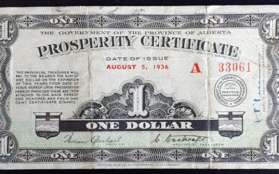 Alberta VG+ 1935 $1 Prosperity Certificate w/ 103 back stamps