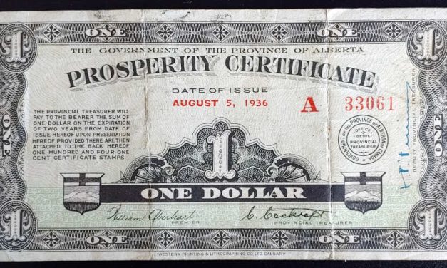 Alberta VG+ 1935 $1 Prosperity Certificate w/ 103 back stamps