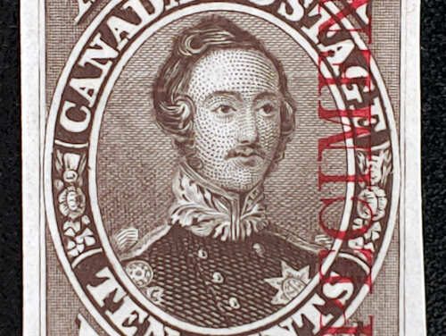 Canada #16Pi VF 1859 10c Black Brown Specimen Plate Proof