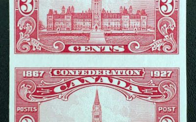 Canada #143a F/VF LH/NH 1927 3c Imperforate Pair, 250 made