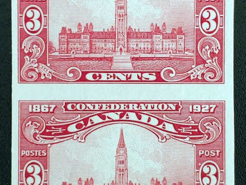 Canada #143a F/VF LH/NH 1927 3c Imperforate Pair, 250 made