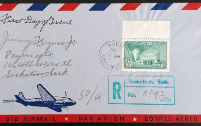Canada #294 1 Mar 1950 50c Registered Saskatoon Airmail FDC