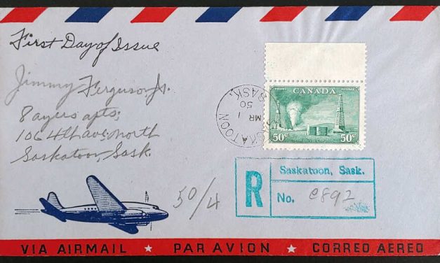 Canada #294 1 Mar 1950 50c Registered Saskatoon Airmail FDC