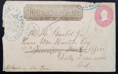 Wells Fargo 9 Jan 1864 Victoria/San Francisco redirected Cover