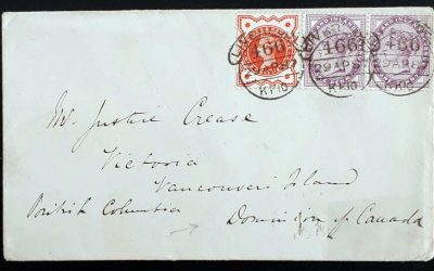 29 Apr 1887 incoming 2.5d Liverpool/Victoria Justice Crease Cover