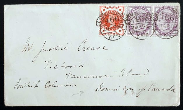 29 Apr 1887 incoming 2.5d Liverpool/Victoria Justice Crease Cover