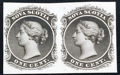 Nova Scotia #8P VF 1860/63 1c Plate Proof Pair on card