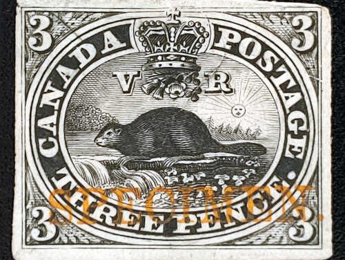 Canada #1TCv F/VF 1851 3d trial colour Plate Proof