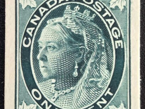 Canada #67P VF 1897 1c QV Leaf Plate Proof, 471 made