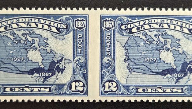 Canada #145b VFNH 1927 12c Perf by Imperf Pair