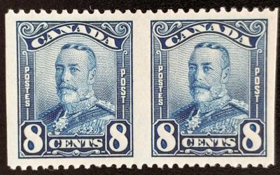 Canada #154b VFNH 1928 8c George V Perf by Imperf Pair $225