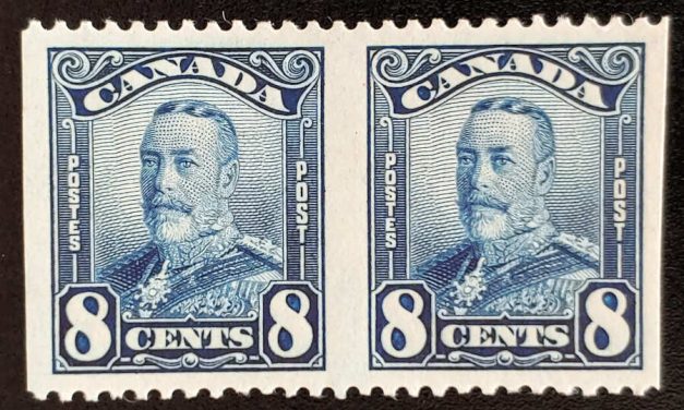 Canada #154b VFNH 1928 8c George V Perf by Imperf Pair $225