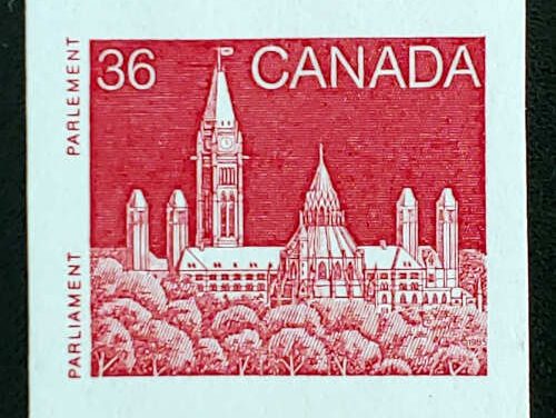 Canada #953a VFNH 1987 36c Parliament Imperf end strip (3)