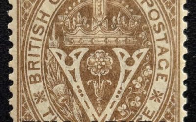 British Columbia #8 VF Mint HR 1867/71 2c on 3d, owner’s b/s