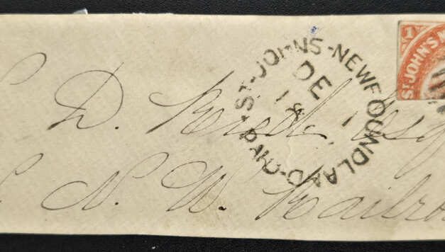 Newfoundland #9a 1 Dec 1860 Bisect on addressed piece, ex Lyman $25,000
