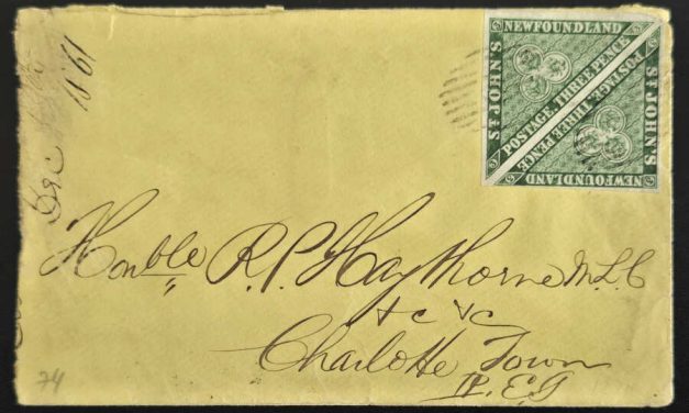 Newfoundland #11A VF 6 Dec 1861 Pair Cover to R.P. Hawthorne, P.E.I. reduced