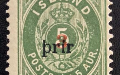 Iceland #31 Fine Mint HR 1897 3a on 5a, 1986 Gronlund Certificate