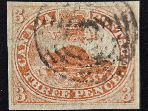 Canada #1a VF Used 1851 3d Laid paper, 2019 Cert.