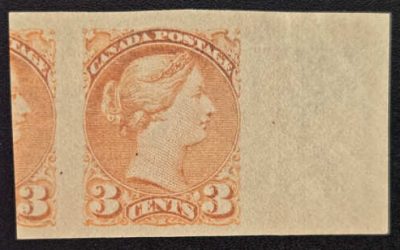Canada #41iv VF Unu 1896 3c SQ Imperf, issued w/o gum