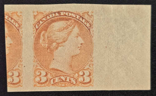 Canada #41iv VF Unu 1896 3c SQ Imperf, issued w/o gum