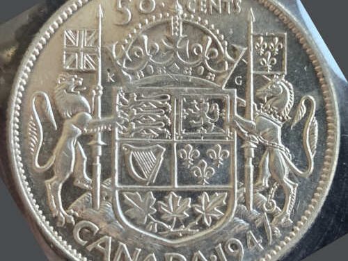 Canada ICCS AU55 1947 ML George V Silver straight 7 over 7 50c
