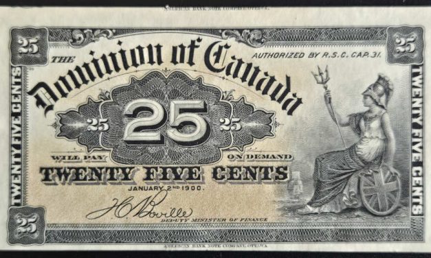 Dominion of Canada #DC15b Unc 1900 25c Shinplaster