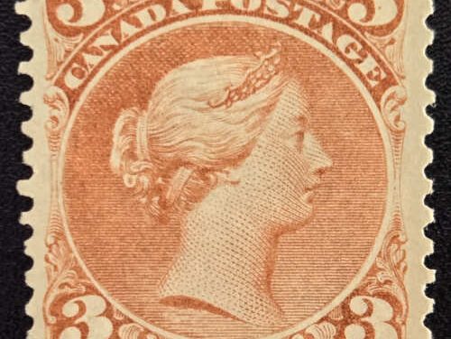 Canada #25 Fine+ Mint HR 1868 3c Red Large Queen
