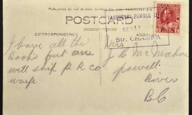Vancouver-Powell River 14 Sep 1923 Str. Chasina 2c RPPC