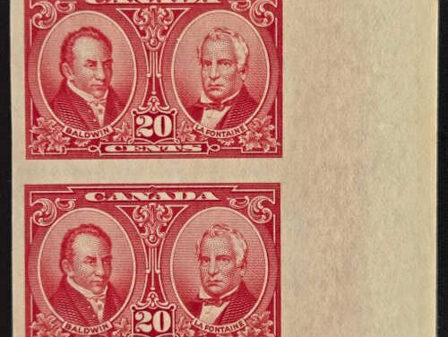 Canada #148a VF Unu 1927 20c Imperf Pair, 250 made