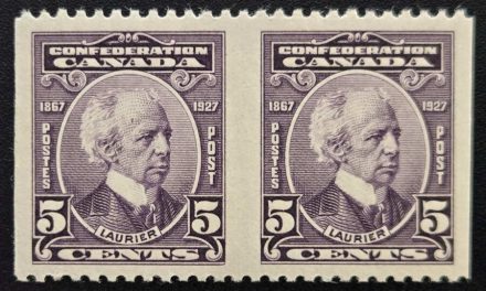 Canada #144b VF Mint 1927 5c Laurier Perf by Imperf Pair