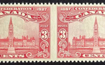 Canada #143b VF Mint 1927 3c Parliament Perf by Imperf Pair