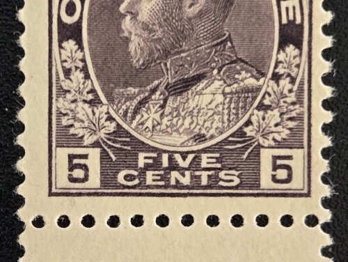 Canada #112LW Fine Mint HR 1922 5c Lathework
